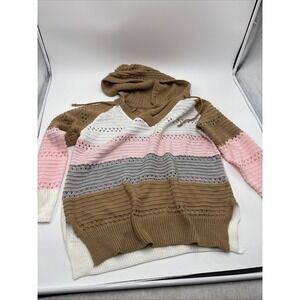 Hoodie Unbranded Women's Size Large Crochet Multicolor Pink Brown 100%‎ Acrylic